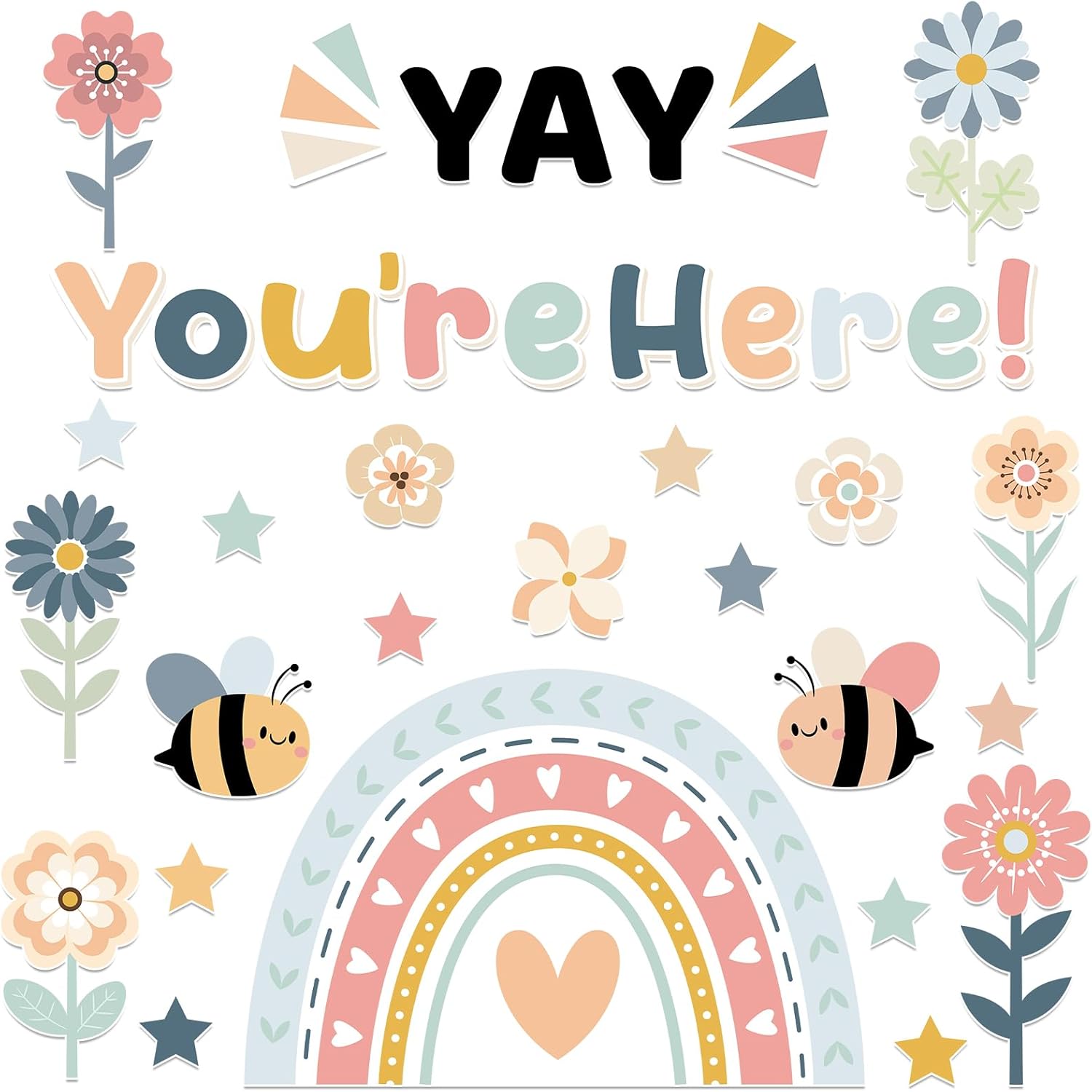 Yay Here Board Set Rainbow Cutouts School Welcome Board Sign Back to School Supply