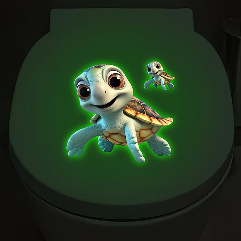 

Cute Glow-In-The-Dark Turtle Toilet Sticker Removable Self-Adhesive Wall Decal, Fun Nighttime Bathroom Decor Home Decor Stickers A