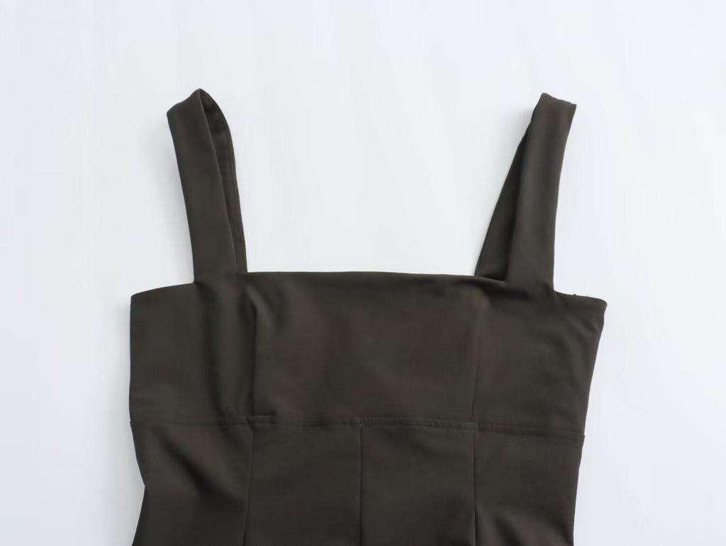 European & American Autumn/Winter Fashion: Square Neck Sleeveless Spaghetti Strap Jumpsuit with Waist-Cinching Long Pants for Women, 2025 Edition