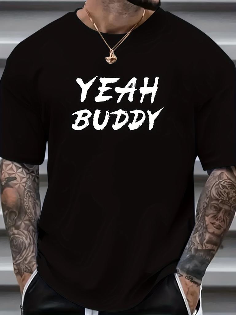 Men's "Yeah Buddy" Graphic Print T-shirt Summer Short Sleeve Tees, Men's Clothing