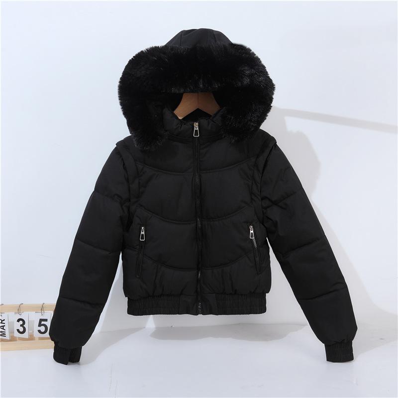 New Style Fur Collar Down Jacket for Women, Korean Style Short Plus Velvet Jacket, Winter Thickened Cotton Jacket for Little People