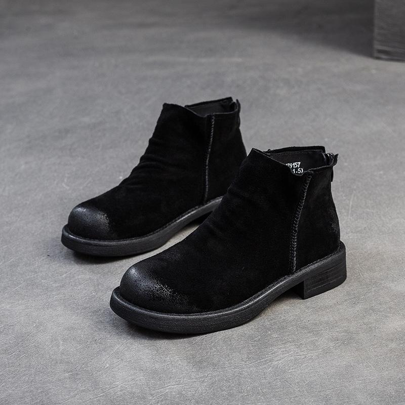 Johnature Matte Leather Chelsea Boots Commuter Cowhide Short Boots Versatile Women's Shoes