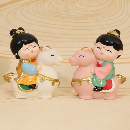Chinese Style Horse Riding Ornament Cartoon Men Women Resin Figurine Statue Sculpture Home Office Desktop Decoration Souvenir Gift