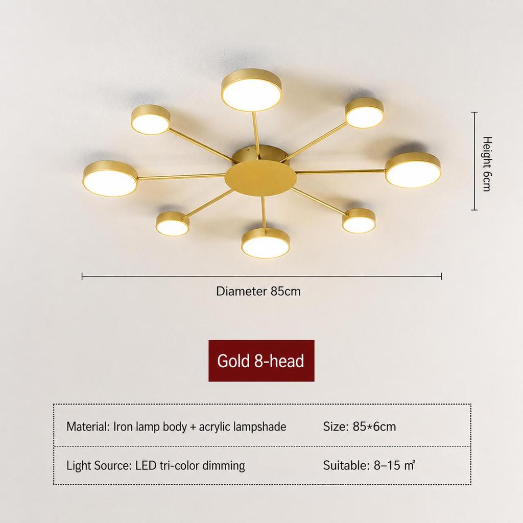 LED Chandelier with Built-in Light Source, Gold Black Modern Ceiling Lamp, 6/8/10 Heads Spider Pendant Lighting Fixture for Home Living Room