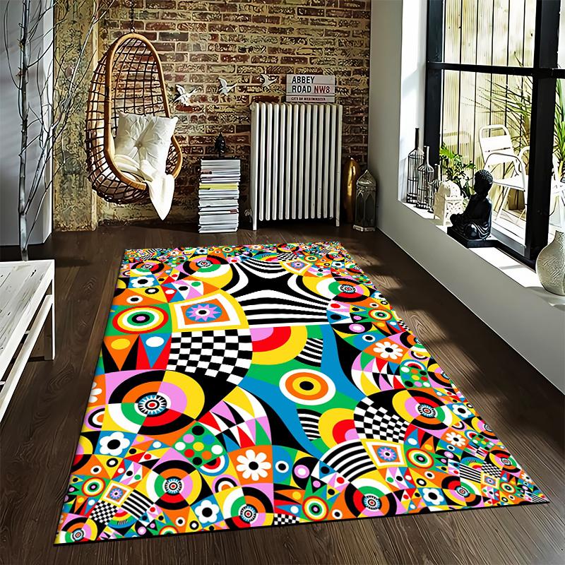 Colorful Geometric Abstract Carpet Non-slip Rug Suitable for Living Room and Bedroom Sofas