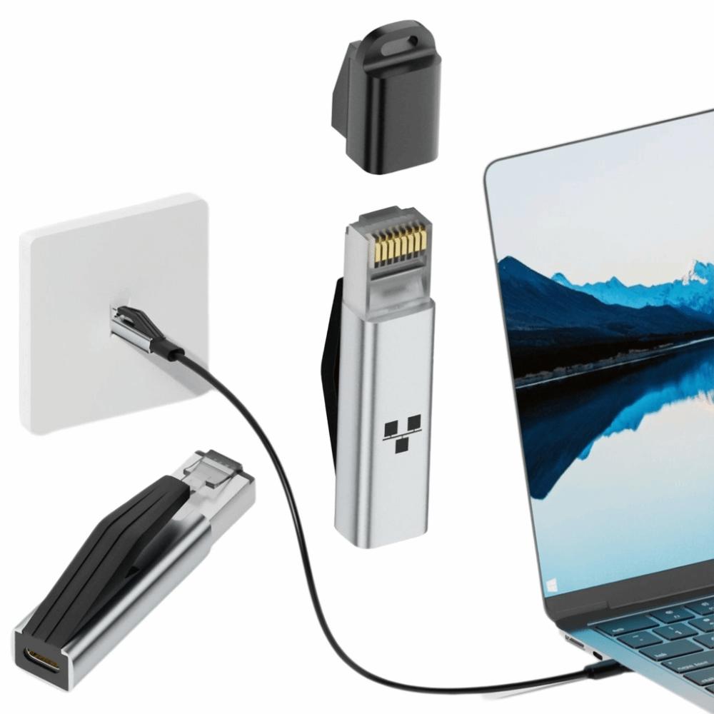 Slitinový USB C samice na RJ45 převodník Stabilní Type-C na síťový konektor pro router, notebook, tablet
