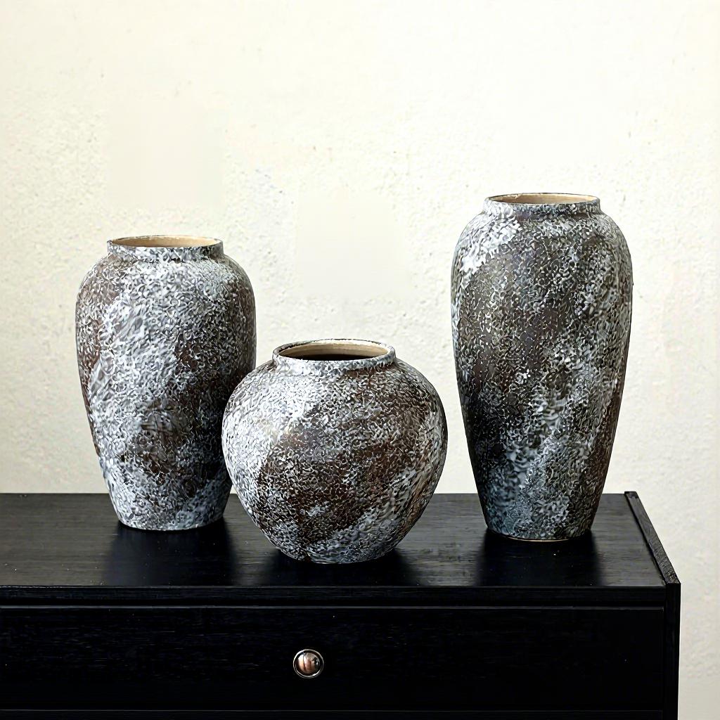 French Retro Wabi-Sabi Style High-End Ceramic Vase Jingdezhen Pot Living/Dining/Bedroom/Office Flower Arrangement Decor Dried