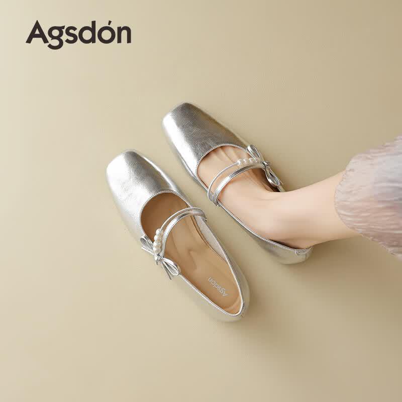 Agsdon Women s Bowknot Square Toe Mary Jane Shoes 37