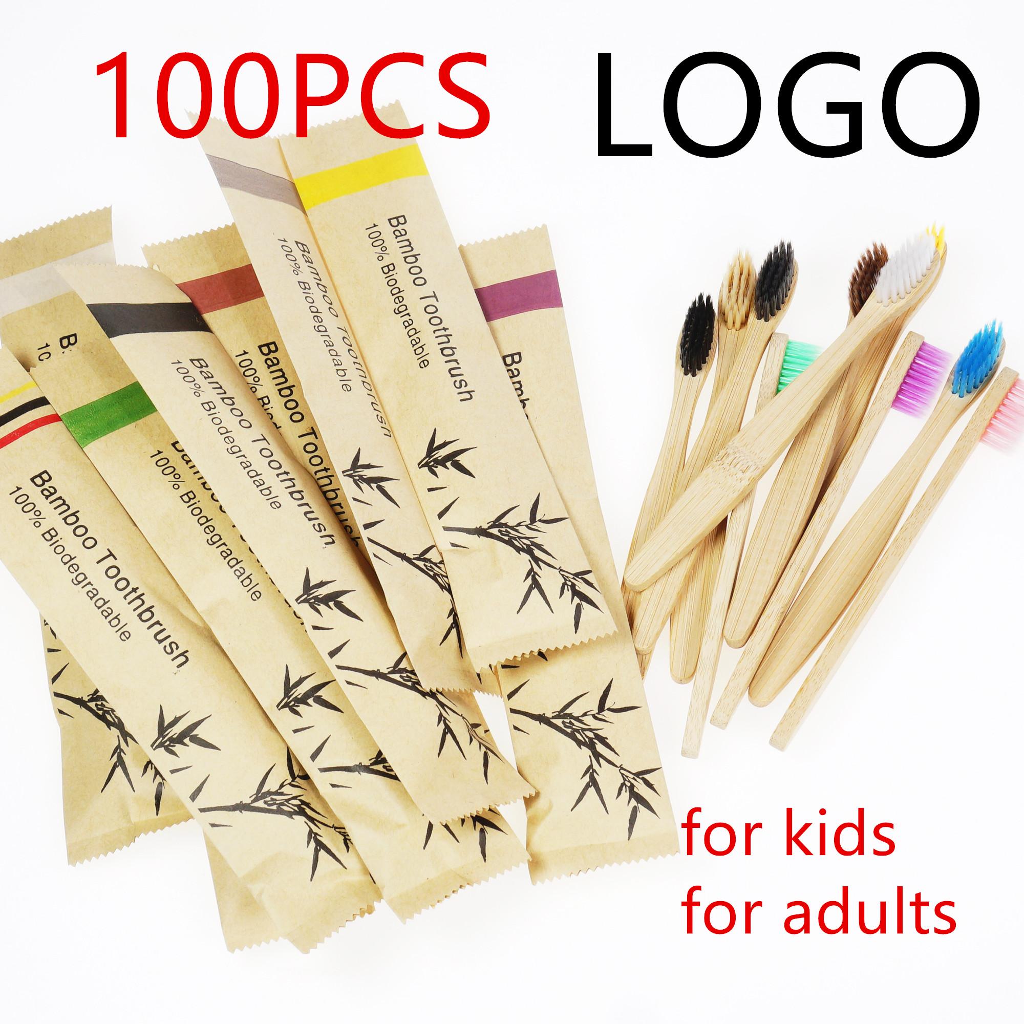 

Customer Logo 100 PCS Kids Bamboo Toothbrush Eco Friendly Resuable Toothbrushes for Children Adults Home Travel Hotel Use