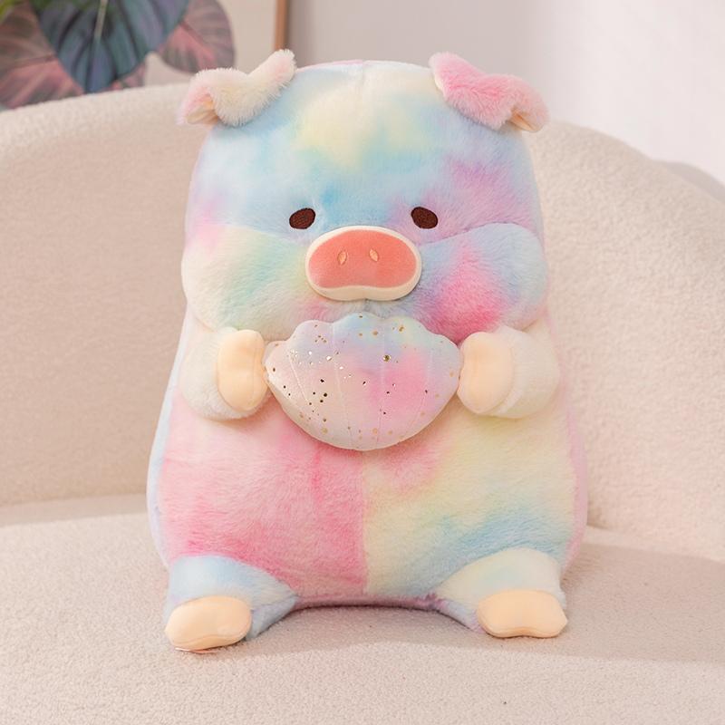 20-50cm Kawaii Rainbow Pig Holding Shell Plush Toy Cartoon Stuffed Colorful Animals Plushies Doll Anime Soft Toys Birthday Gift