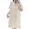 Cotton silk loungewear round neck printed short-sleeved nightdress women's summer thin dress girl student clothing artificial cotton pajamas