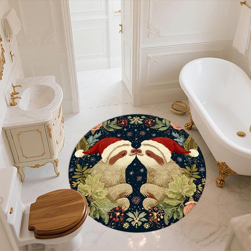 Symmetrical Animals in Grass,Round Area Rug,Carpet Rug for Living Room Bedroom Sofa Playroom Decor,Non-slip Floor Mat