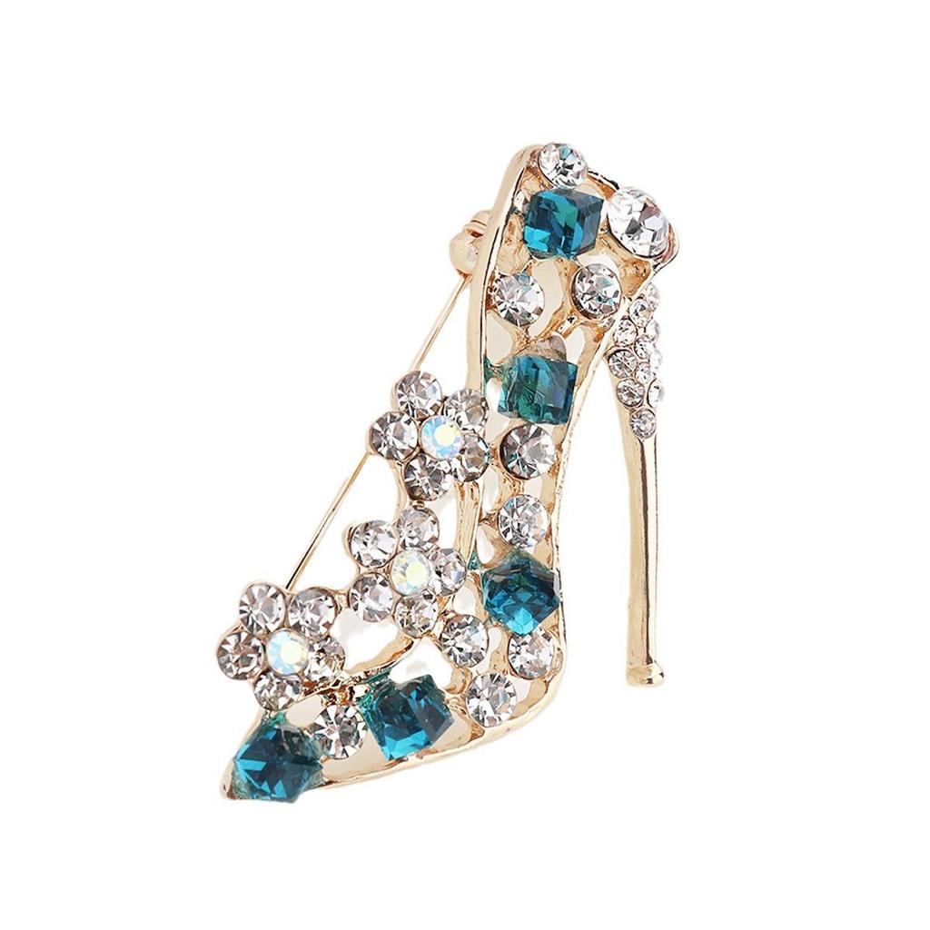 European and American Rhinestone High-Heeled Shoe Brooch with Cute Dripping Oil Design