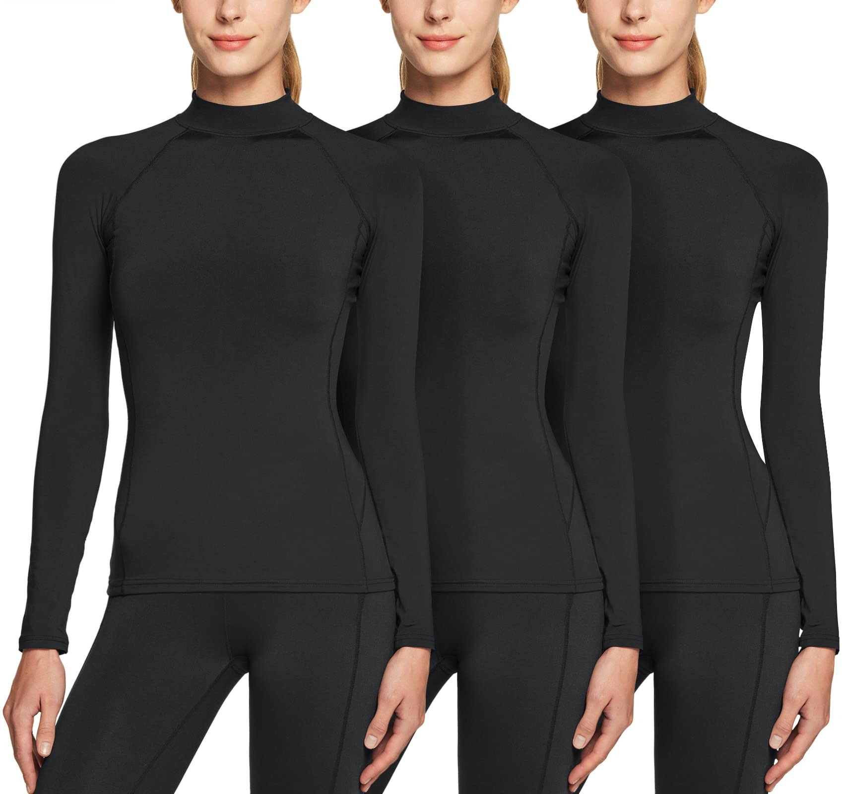 

ATHLIO Компрессионная зимняя одежда для отдыха с длинным рукавом и высоким воротом для женского нижнего белья, 3 шт. [Влагоотводящая, эластичная, на флисовой подкладке], многоцелевая