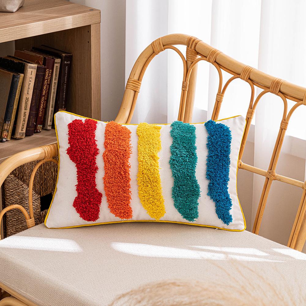 B&B Ins Wind Tufted Pillow Case Nordic Geometric Living Room Sofa Cushion Waist Pillow Rainbow Tassel Bedroom Pillow