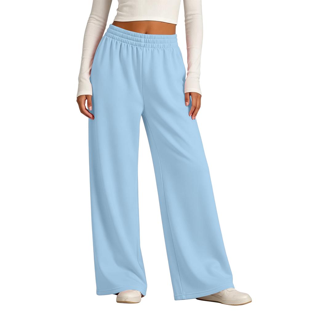 Women's Lined Wide Leg Sweatpants with High Elastic Ribbed Waistband for Casual Wear