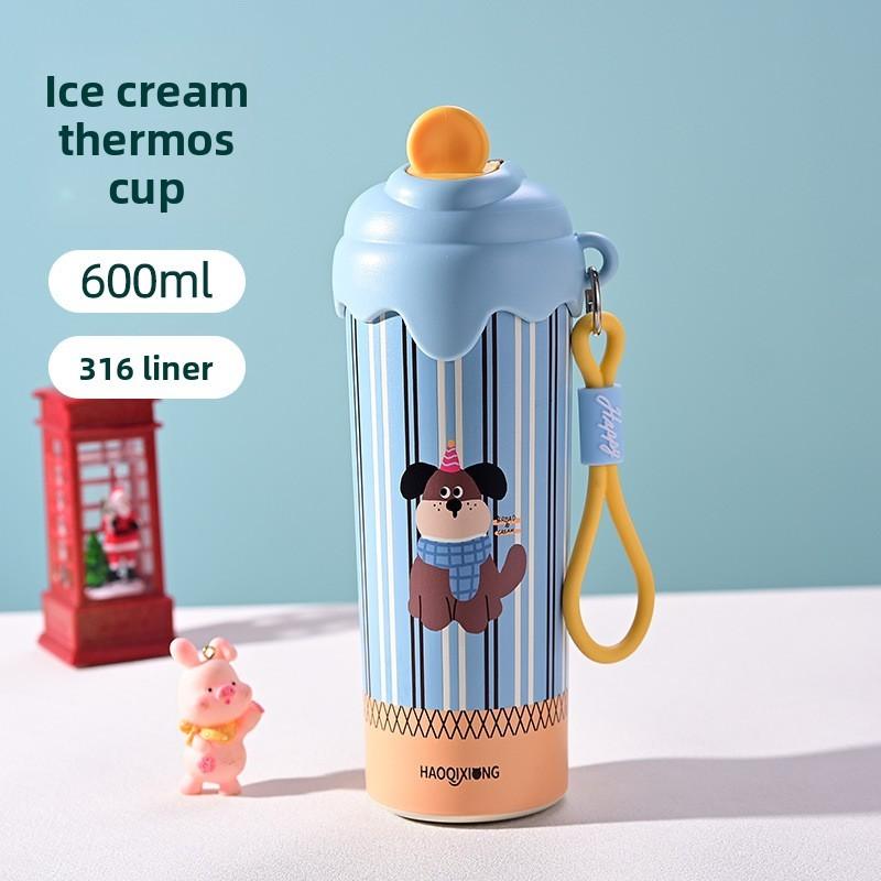 New Stainless Steel Ice Cream Insulated Cup With Straw For Students And Travel