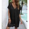 Plus Size Women's Summer Deep V Lace Up Woven Holiday Beach Bikini Smock Dress