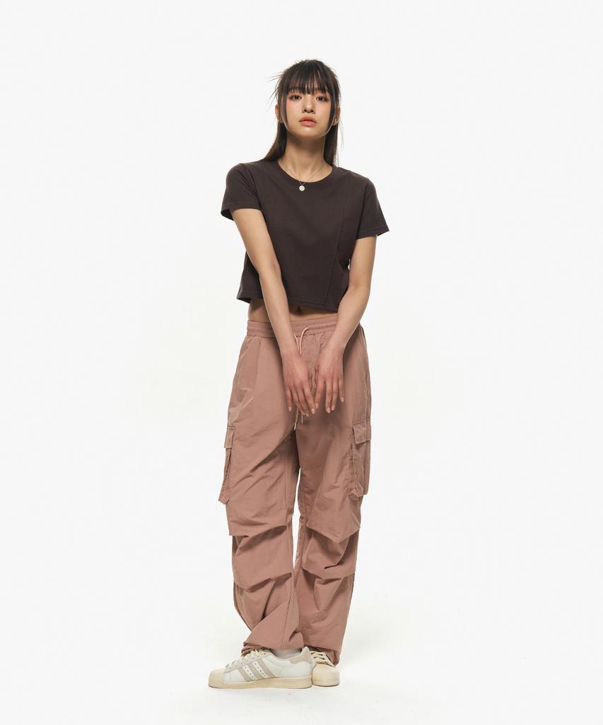 MOZMOZ Parachute Nylon Cargo Pants Pink