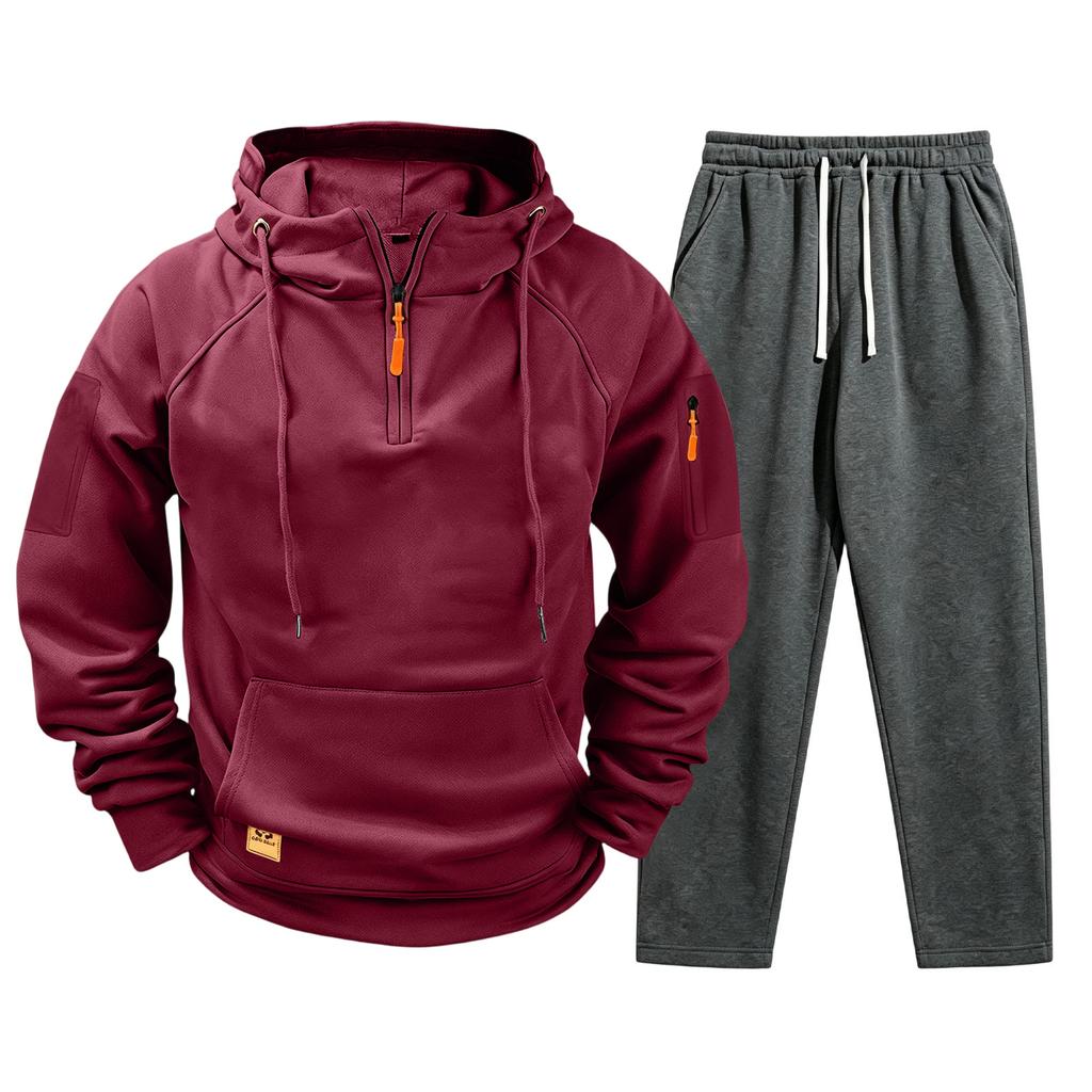 Men's Casual Pullover Hoodie and Jogger Pants Set with Pockets for Fall Winter