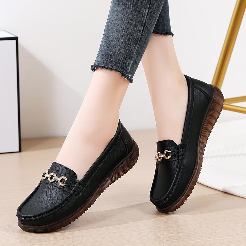 Cow tendon sole shoes are not tired of feet, leather shoes, single shoes, medium and soft soles, Doudou shoes.
