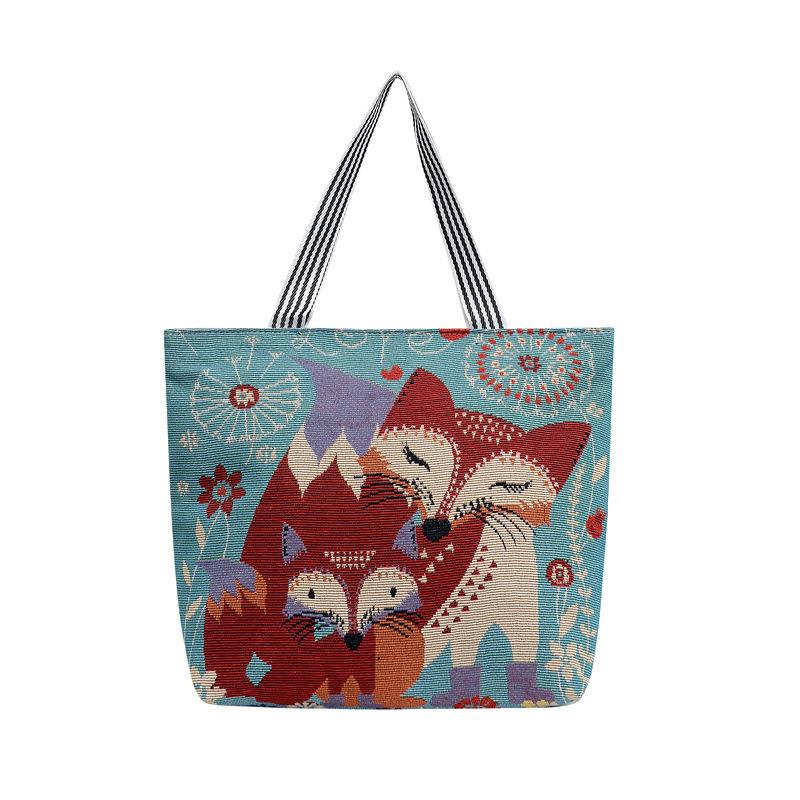 Female Jacquard Cloth Bag Handheld Large Bag Owl Embroidery Large Capacity Folding Shopping Bag Mommy Bag