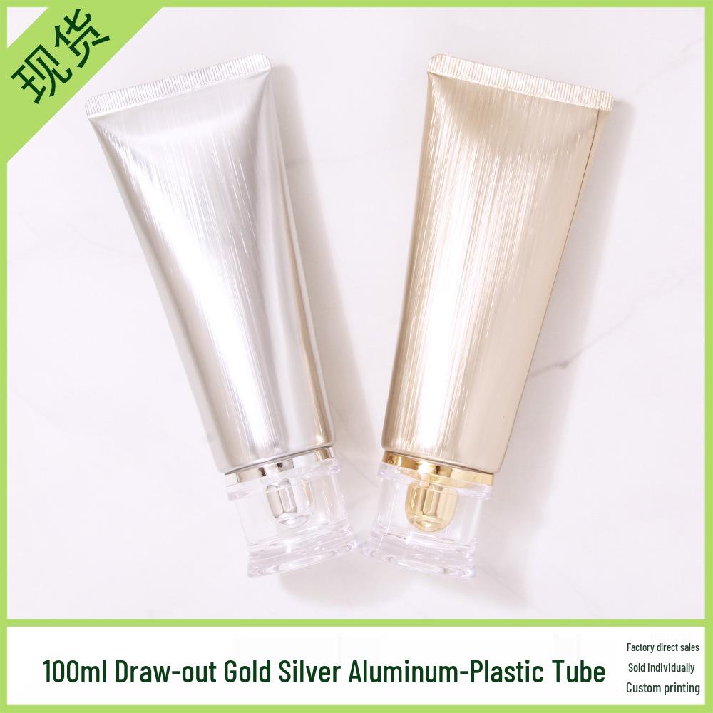 100ml/100g Brushed Gold & Silver Composite Soft Tube with Acrylic Cap - Empty Cosmetic Bottle
