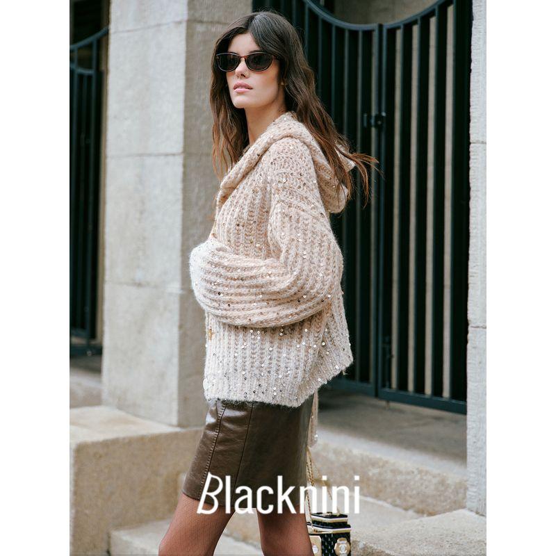 Blacknini Yin Huafu/"Gold Ingot" German Machine-Made Ingot Needle Mohair Wool Hooded Knit Cardigan