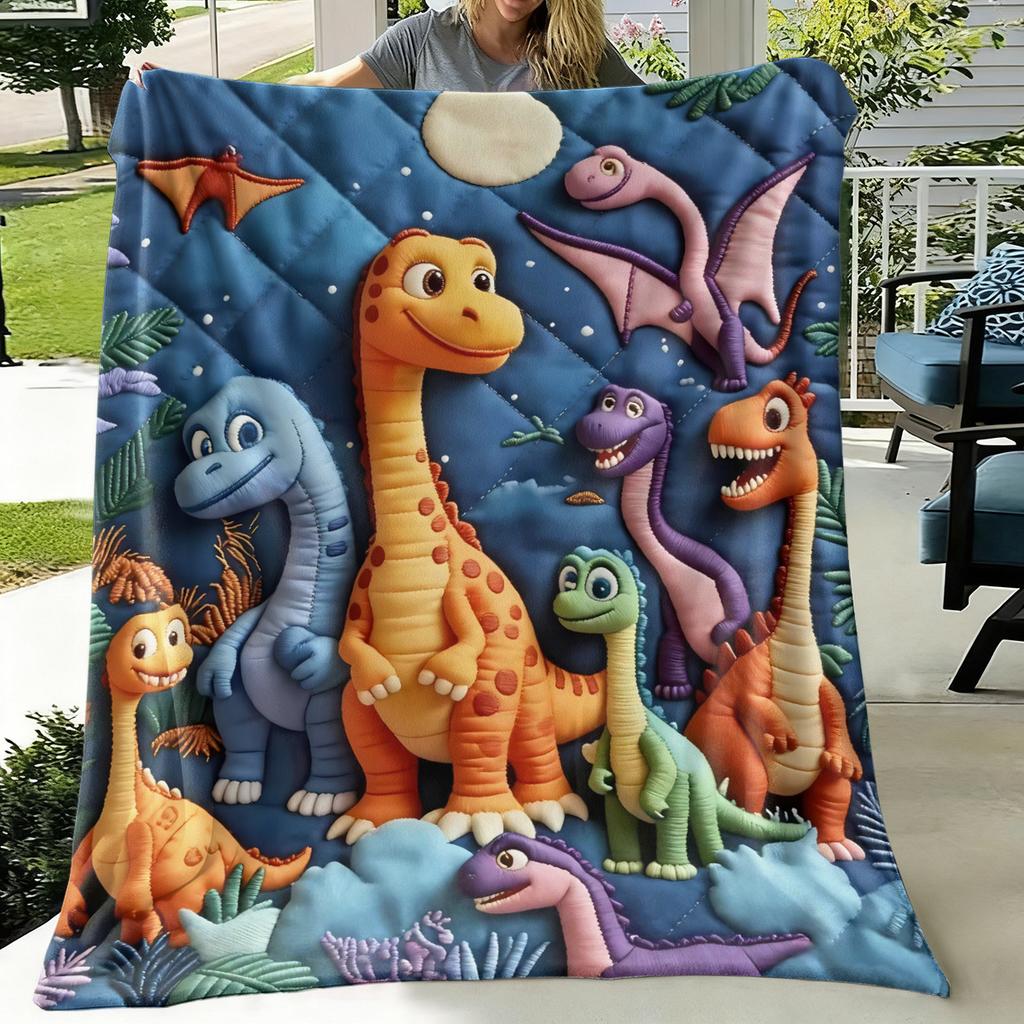 VIKAMA Cute Jurassic Dinosaur Fleece Blanket,3D Stuffed Look Print Toddler Bed Cover,Kids Room Decor All Season Nap Throw