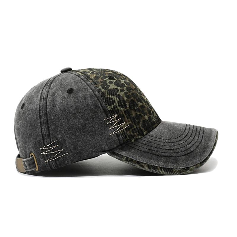 Leopard Print Stitching Baseball Cap Unisex Vintage Embroidered Peaked Cap Outdoor Couple Sun Hat