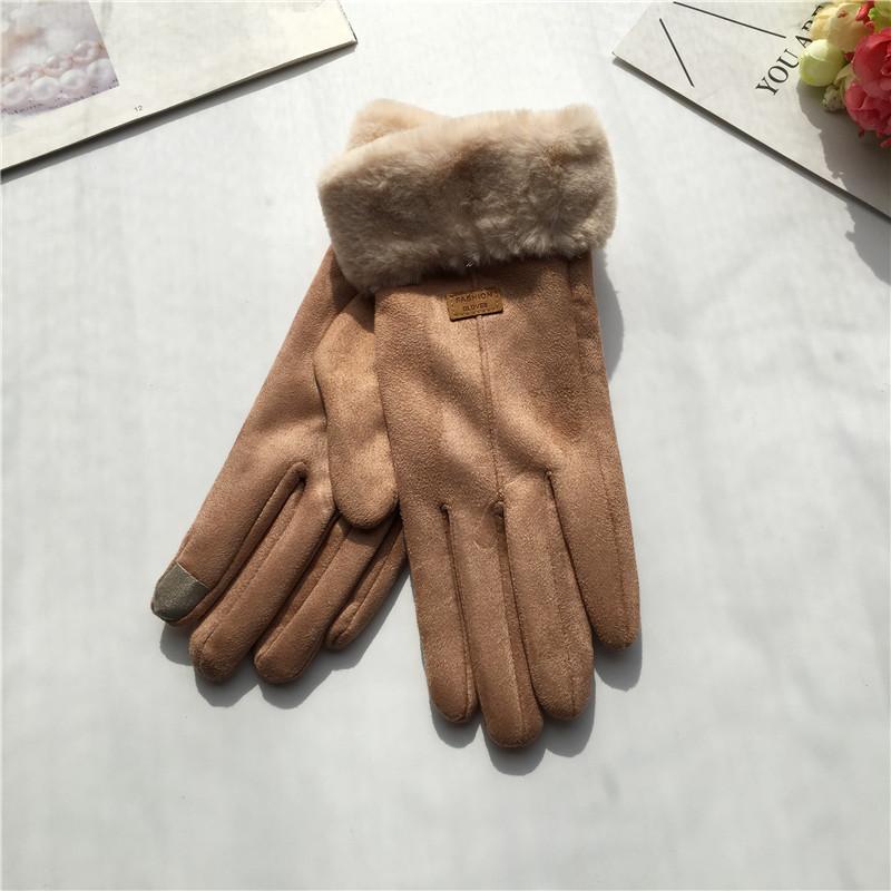 Suede Women's Gloves Single Line Hairy Winter Warm Outdoor Fleece Student Split Finger Touch Screen Gloves