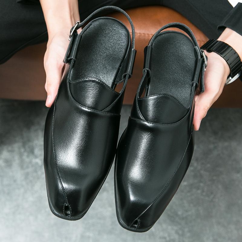 New Vintage Pointed Peep Toe Casual Leather Hollow Breathable Shoes For Men Designer Sandals Wedding Dress Formal Flats Footwear