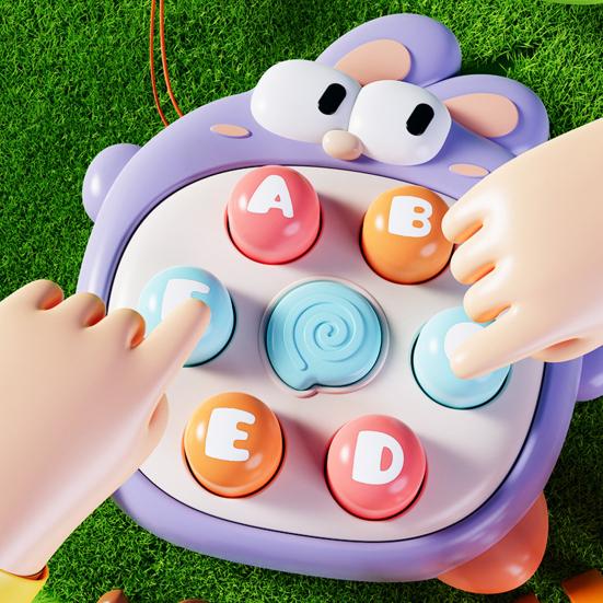 Animal Push Button Game Console with Lanyard Cartoon Rabbit Crab Duck Press Button Game Machine Toddler Educational Finger Clicker Fidget