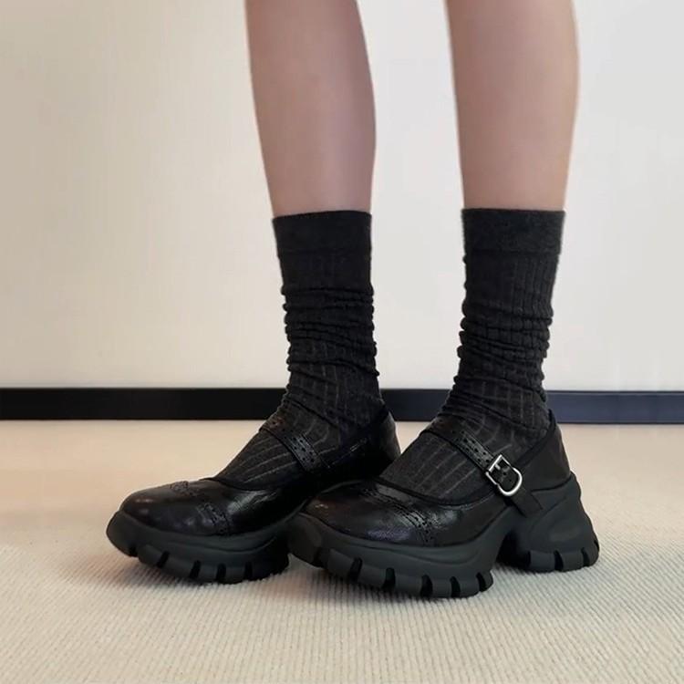 Sheepskin version~ Retro Brock leather thick-soled Mary Jane shoes for women with versatile black outer small leather shoes