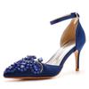 7cm Thin Heeled Large Size Sandals Banquet Women's Shoes Rhinestone Pointed Toe High Heeled Sandals Satin Dress Long Skirt Shoes