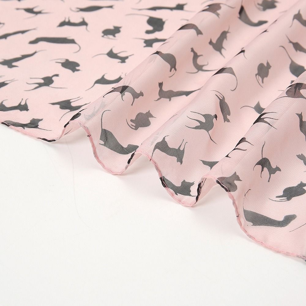 Women Girls Chiffon Scarf Gift Kitten Shawl Scarf Fashion Cartoon Cat Printed Scarf
