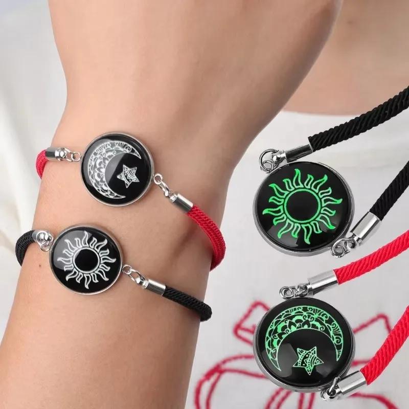 2pcs Luminous Sun Moon Braided Bracelets for Lovers Adjustable Couple Bracelets Fashion Valentine's Day Jewelry Girlfriend Gifts
