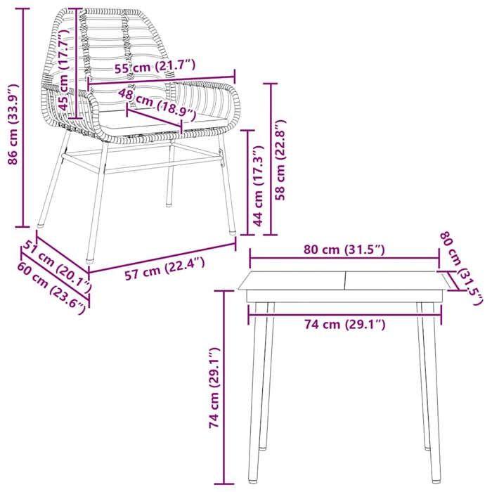 VidaXL Garden Dining Set and Cushions 3 Pcs Black Rattan Glass, Outdoor Dining Set, Dining Furniture of 3334450