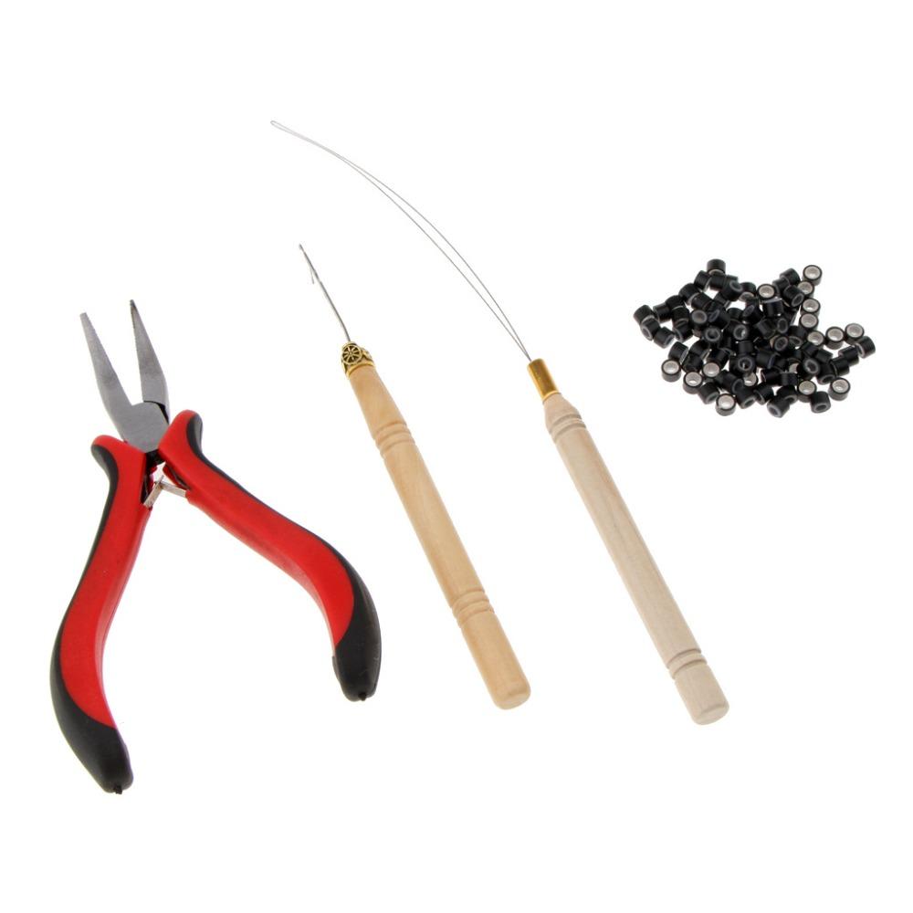 

Hook Needle 500pcs Micro Ring Beads Crochet Hook Micro Beads Plier for Hair Extensions чорний