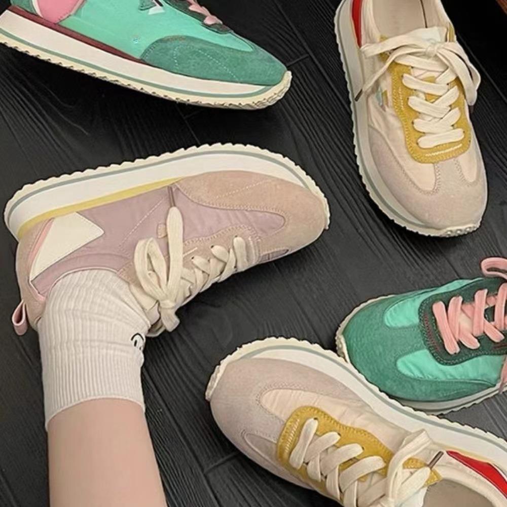 Fashion 2024 New Women Square Heel Sneakers Spring/Autumn Casual Rubber Ladies Platform Shoes Lace-up New Women's Vulcanize Shoes