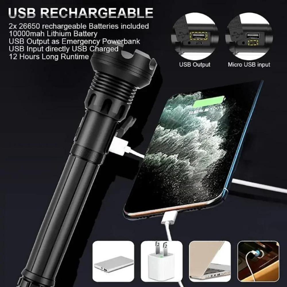 LED XHP160 Most Powerful Flashlight 8-core USB Rechargeable Torch Zoomable 26650 Battery Defensive Hand Lamp for Camping Hunting