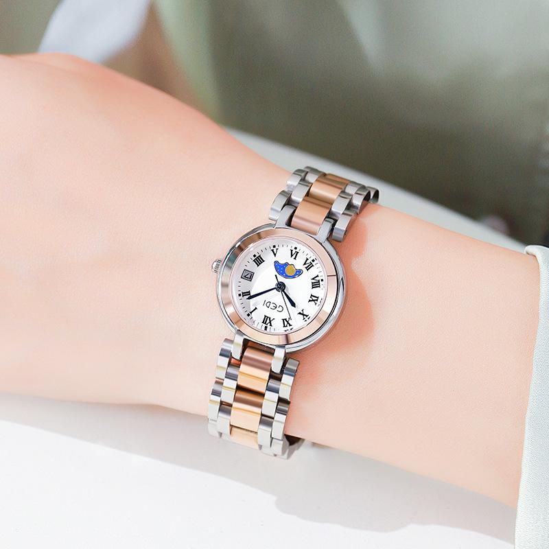 Ladies Light Luxury High Value Calendar Stainless Steel Quartz Waterproof Steel Belt Watch Female