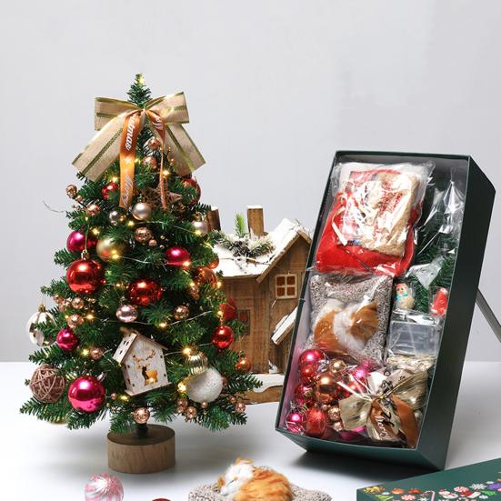 Mini-Weihnachtsbaum mit LED-Lichtern, hängende Ornamente, DIY-Desktop-Weihnachtsbaumdekoration, batteriebetriebener künstlicher Weihnachtsbaum