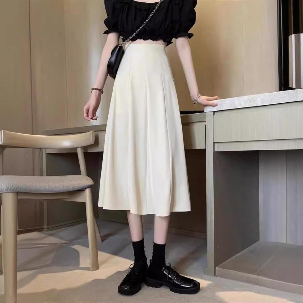 2025 Women's Plus Size High-Waisted Black A-Line Midi Skirt - Slimming & Hip-Hugging for Pear-Shaped Figures