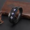 Men's Bracelet Evil Eye Magnetic Clasp Leather Braided Cuff Punk Jewelry Black Silver