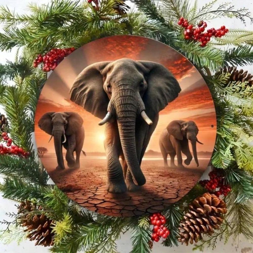 Metal Wall Art Sunset Elephant Print for Home Garden Cafe Bar Decor