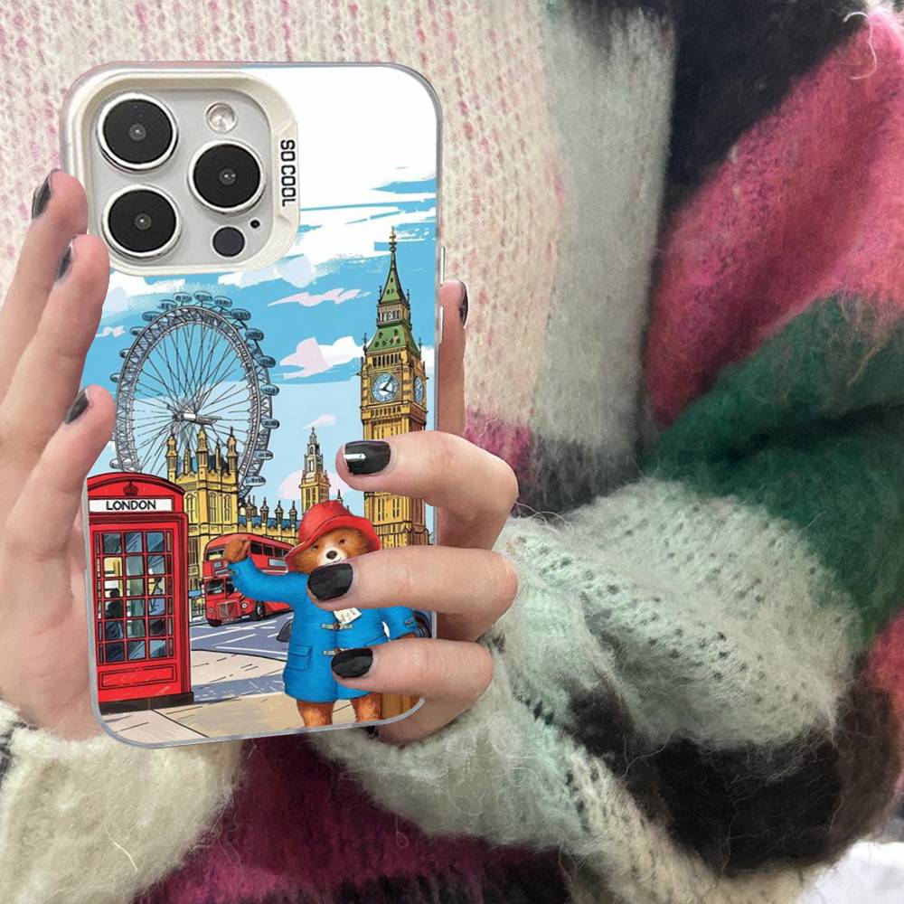 Cute P-Paddington B-BearS Colorful Phone Case Silver Suitable For iPhone 12 11 13 14 15 16 17 Max Pro Plus X XR XS
