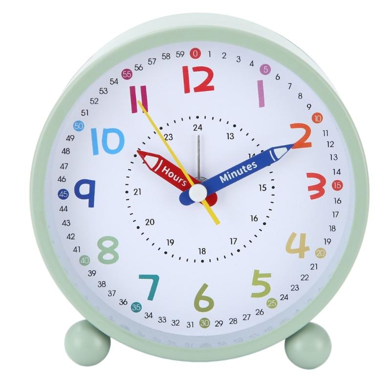 Children Learning Colorful Analog Quiet Alarm Clock With Big Number And Simple Control Nightlight For Home Bedsides Use