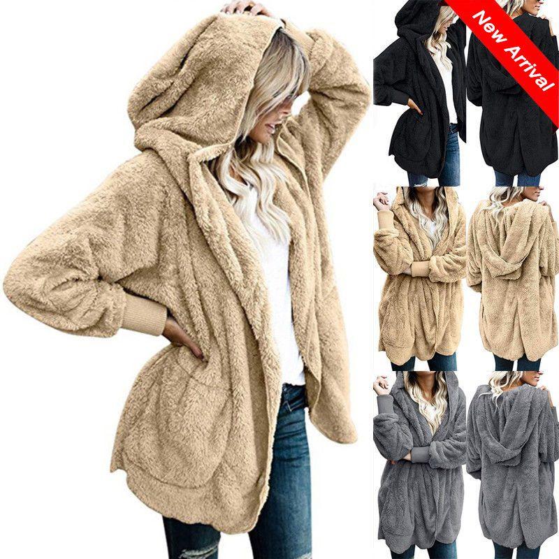 Cozy Women Winter Fluffy Coat Fleece Fur Jacket Teddy Bear Hoodies Soft Material