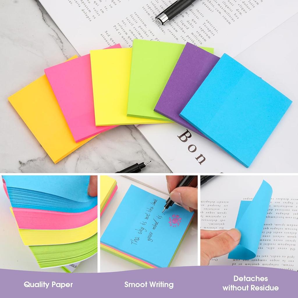 YISAN Sticky Notes 3x3 Inch, Bright Colors,12 Pads Self-Stick Pad,50 Sheet/Pad for Office,Home,71136